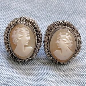 Antique sterling silver Cameo earrings